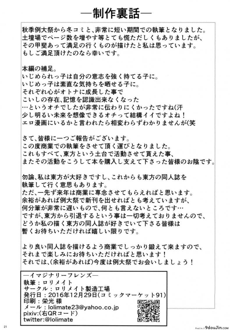 อ่านโดจิน เพื่อนในจินตนาการ [Lolimate Seizou Koujou (Lolimate)] Imaginary Friends (Touhou Project) หน้าที่ 20